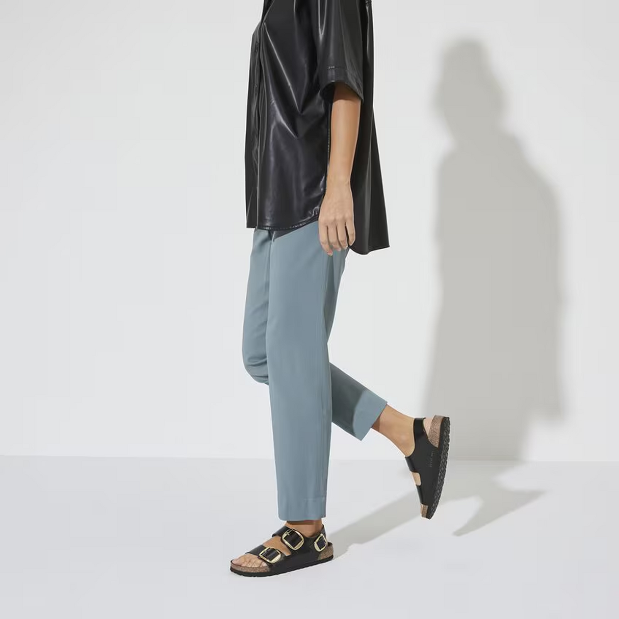 Birkenstock Milano Big Buckle Narrow Backstrap Sandal (Women) - High Shine Black Leather Sandal - Backstrap - The Heel Shoe Fitters