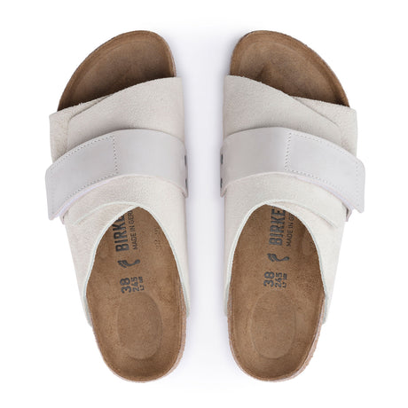 Birkenstock Kyoto Slide Sandal (Women) - Antique White Suede/Antique White Nubuck Sandals - Slide - The Heel Shoe Fitters