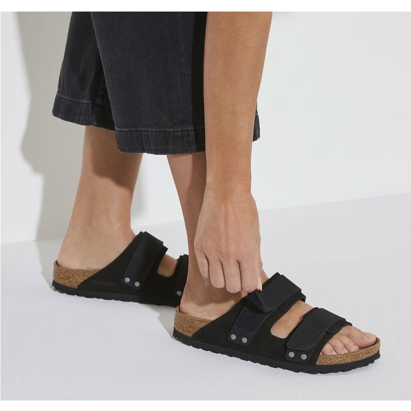 Birkenstock Uji Slide Sandal (Men) - Black Suede/Black Nubuck