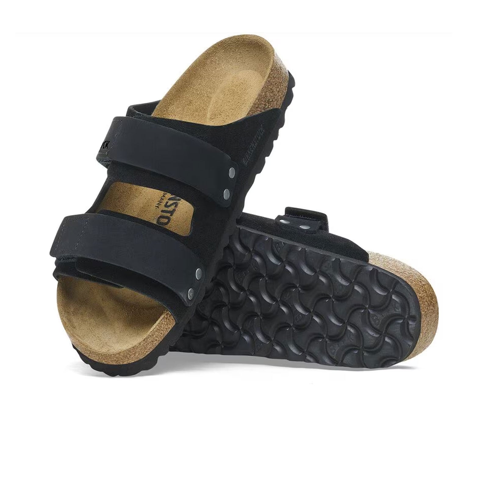 Birkenstock Uji Slide Sandal (Men) - Black Suede/Black Nubuck