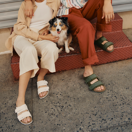 Birkenstock Uji Slide Sandal (Women) - Antique White Suede/Antique White Nubuck Sandals - Slide - The Heel Shoe Fitters