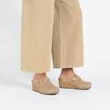 Birkenstock Fanny Ring-Buckle Wedge Clog (Women) - Warm Sand Suede Dress-Casual - Wedges - The Heel Shoe Fitters