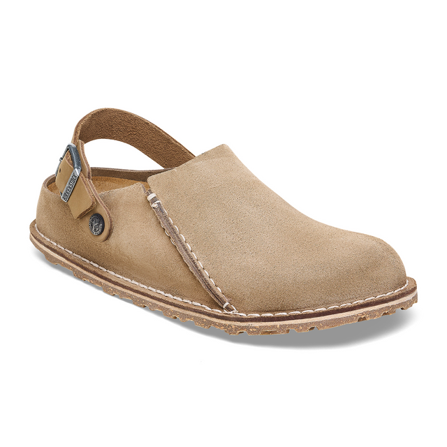 Birkenstock Lutry Narrow Slipper (Women) - Gray Taupe Suede Dress Casual - Clogs & Mules - The Heel Shoe Fitters