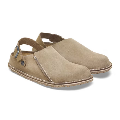 Birkenstock Lutry Narrow Slipper (Women) - Gray Taupe Suede Dress-Casual - Clogs & Mules - The Heel Shoe Fitters