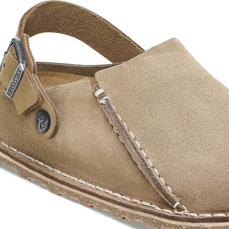 Birkenstock Lutry Narrow Slipper (Women) - Gray Taupe Suede Dress-Casual - Clogs & Mules - The Heel Shoe Fitters