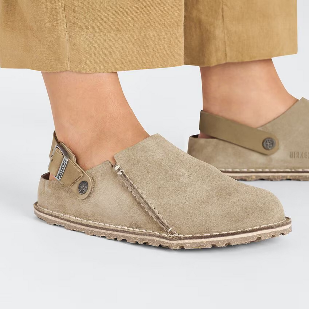 Birkenstock Lutry Narrow Slipper (Women) - Gray Taupe Suede Dress-Casual - Clogs & Mules - The Heel Shoe Fitters