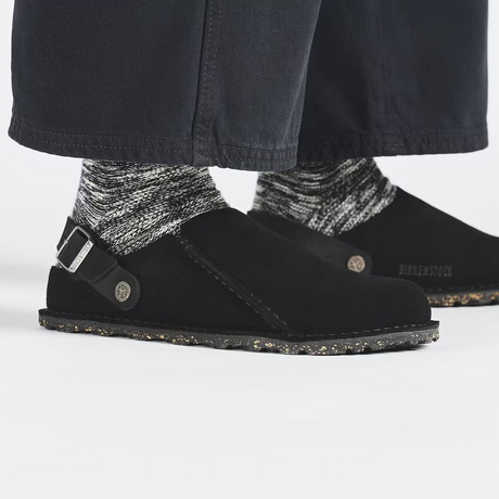 Birkenstock Lutry Slipper (Men) - Black Suede Dress-Casual - Clogs & Mules - The Heel Shoe Fitters