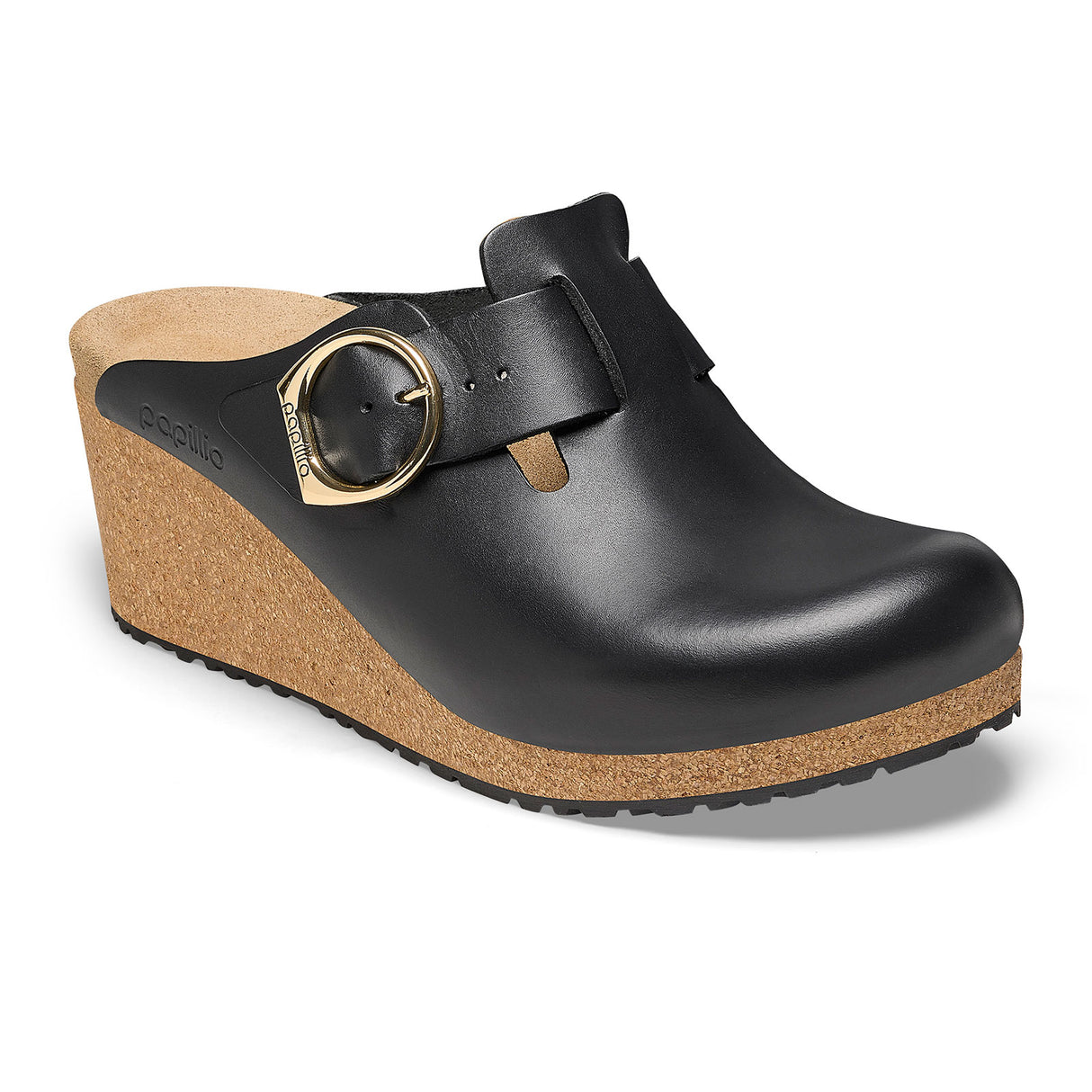 Birkenstock Fanny Ring-Buckle Narrow Wedge (Women) - Black Leather Dress-Casual - Heels - The Heel Shoe Fitters