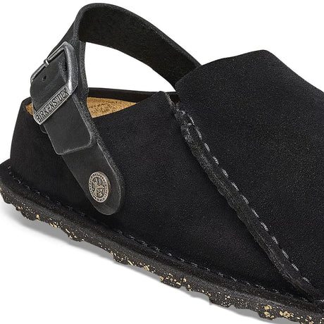 Birkenstock Lutry Narrow Slipper (Women) - Black Suede Dress-Casual - Clogs & Mules - The Heel Shoe Fitters