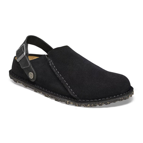 Birkenstock Lutry Narrow Slipper (Women) - Black Suede Dress-Casual - Clogs & Mules - The Heel Shoe Fitters
