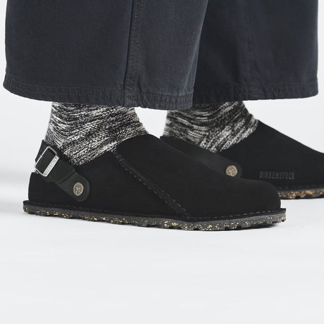 Birkenstock Lutry Narrow Slipper (Women) - Black Suede Dress-Casual - Clogs & Mules - The Heel Shoe Fitters