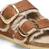 Birkenstock Arizona Big Buckle Narrow Slide Sandal (Women) - Cognac Oiled Leather/Sandcastle Shearling Sandal - Slide - The Heel Shoe Fitters