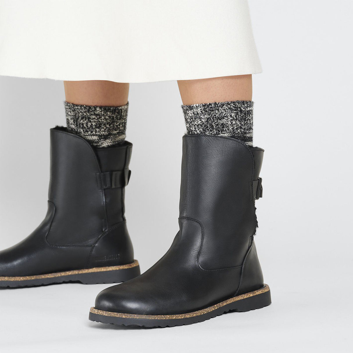 Birkenstock Uppsala Boot (Women) - Black Leather/Black Shearling Boots - Winter - Mid Boot - The Heel Shoe Fitters