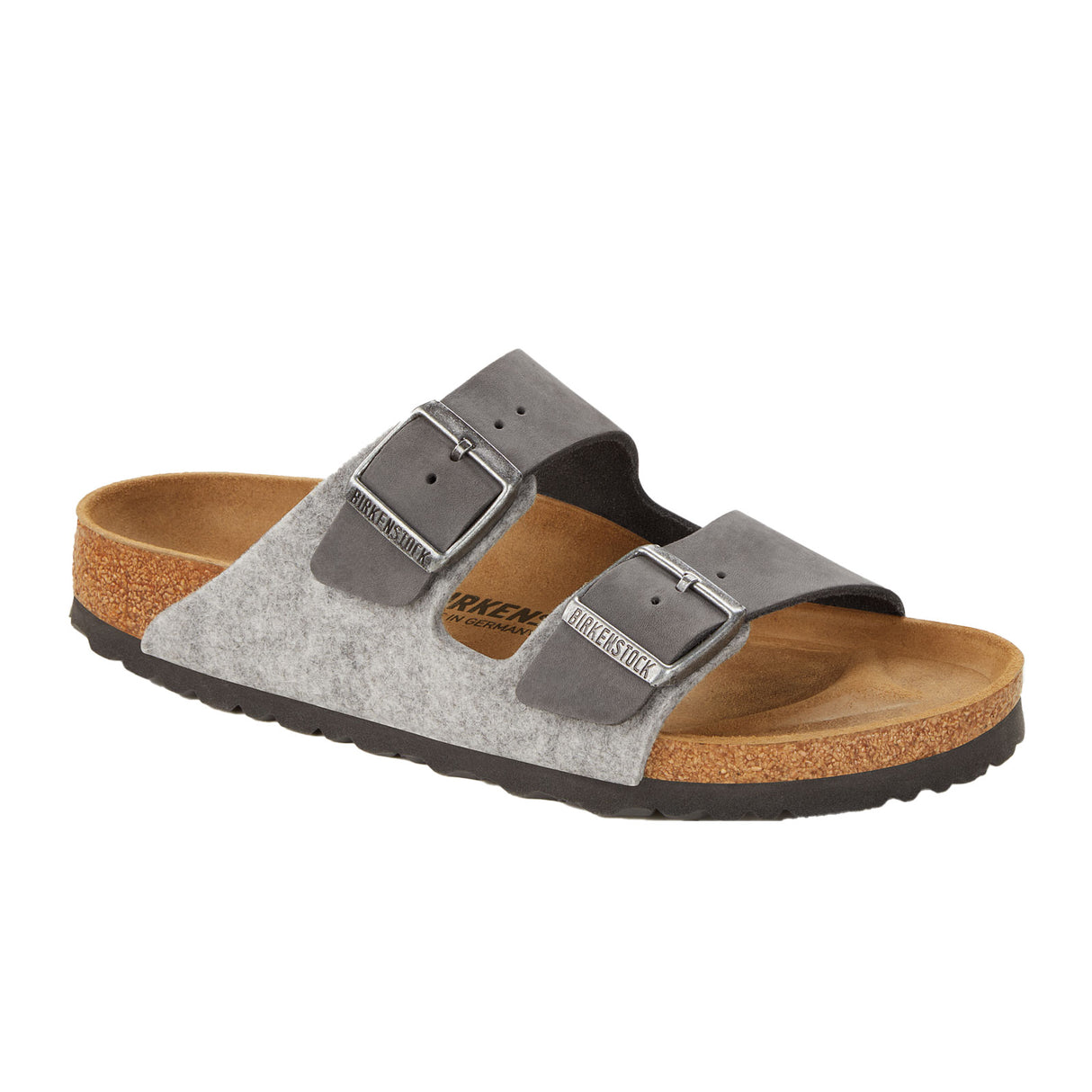 Birkenstock Arizona Wool Slide Sandal (Men) - Light Grey/Iron Sandals - Slide - The Heel Shoe Fitters