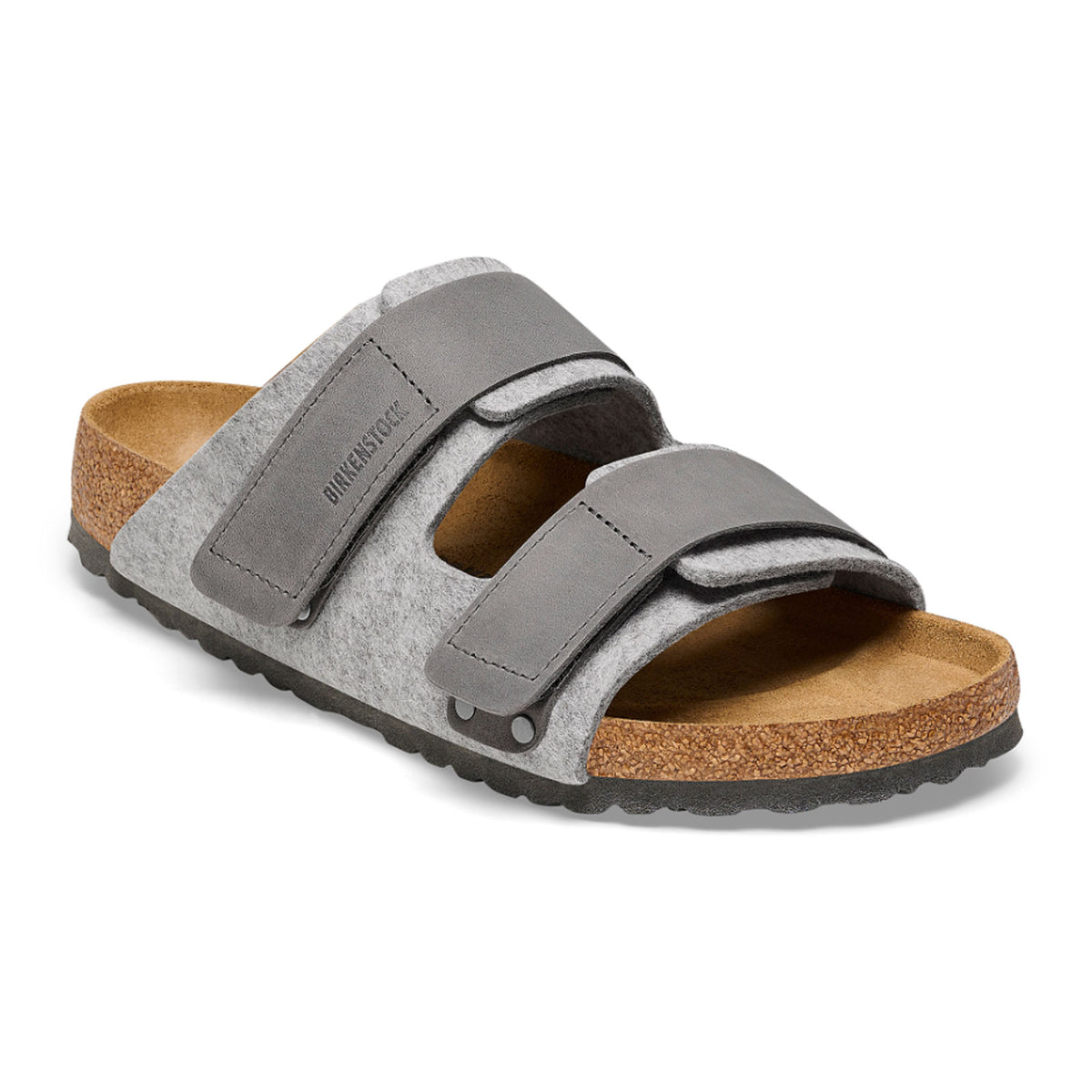 Birkenstock Uji Slide Sandal (Men) - Light Gray Leather/Iron  display picture 3