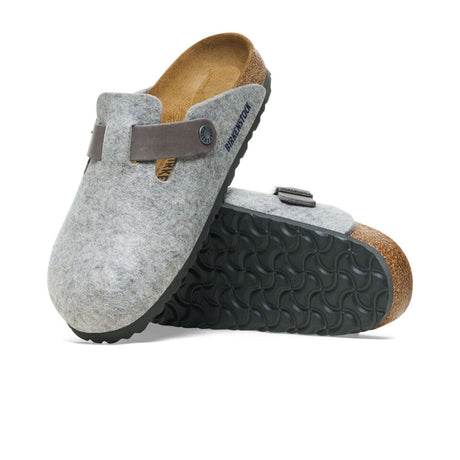 Birkenstock Boston Clog (Men) - Light Gray Leather/Iron Wool Dress-Casual - Clogs & Mules - The Heel Shoe Fitters