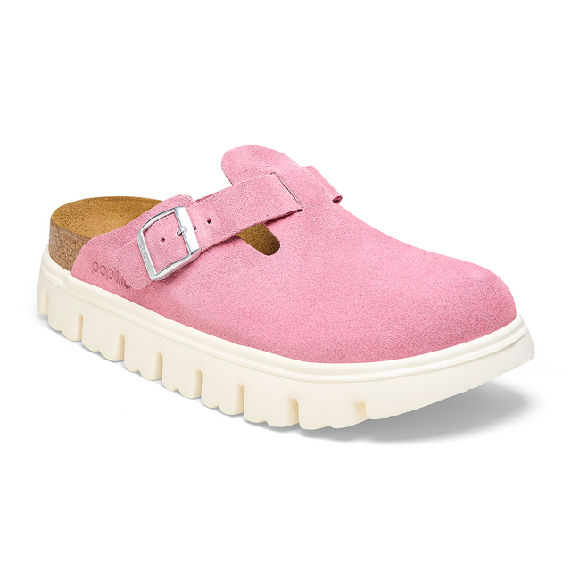 Birkenstock Boston Chunky Clog (Women) - Candy Pink Suede Dress Casual - Clogs & Mules - The Heel Shoe Fitters