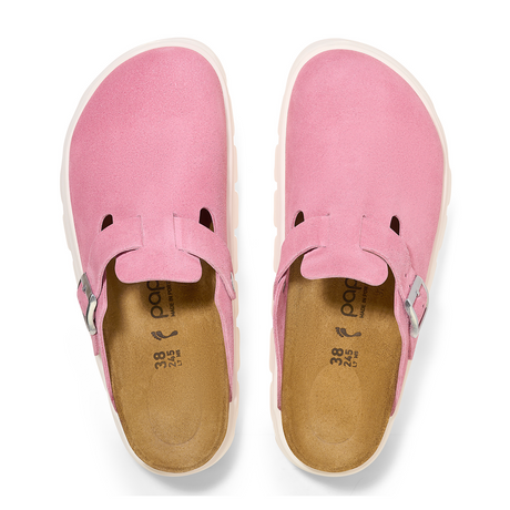 Birkenstock Boston Chunky Clog (Women) - Candy Pink Suede Dress Casual - Clogs & Mules - The Heel Shoe Fitters