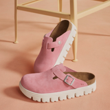 Birkenstock Boston Chunky Clog (Women) - Candy Pink Suede Dress Casual - Clogs & Mules - The Heel Shoe Fitters