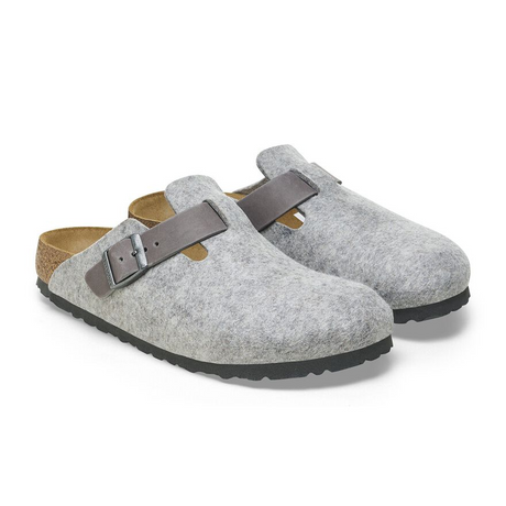 Birkenstock Boston Clog (Women) - Light Gray Leather/Iron Wool Dress-Casual - Clogs & Mules - The Heel Shoe Fitters