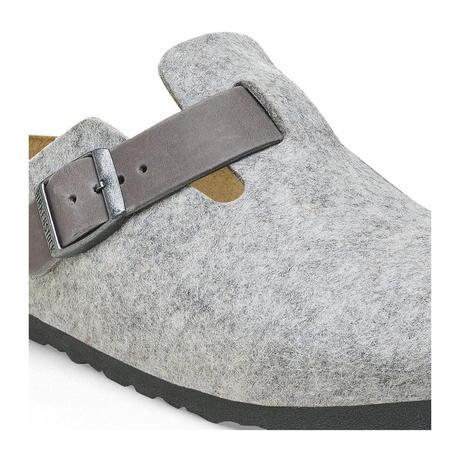 Birkenstock Boston Clog (Women) - Light Gray Leather/Iron Wool Dress-Casual - Clogs & Mules - The Heel Shoe Fitters