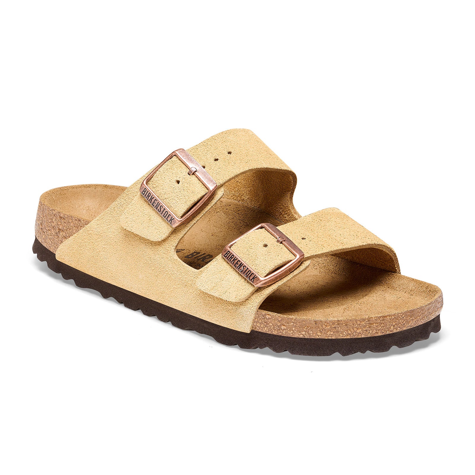 Estatos Single Strap Open Toe Zip Closure Brown Coloured Flat Sandal