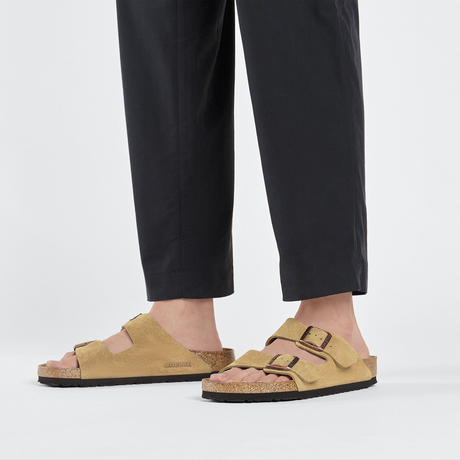 Birkenstock Arizona Narrow Slide Sandal (Women) - Latte Cream Suede Sandal - Slide - The Heel Shoe Fitters
