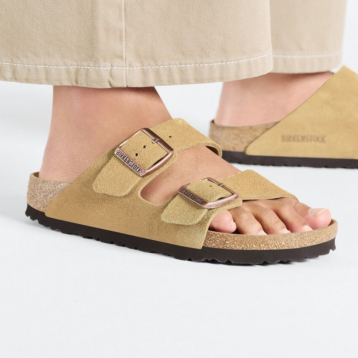 Birkenstock Arizona Slide Sandal (Unisex) - Latte Cream Suede Sandals - Slide - The Heel Shoe Fitters