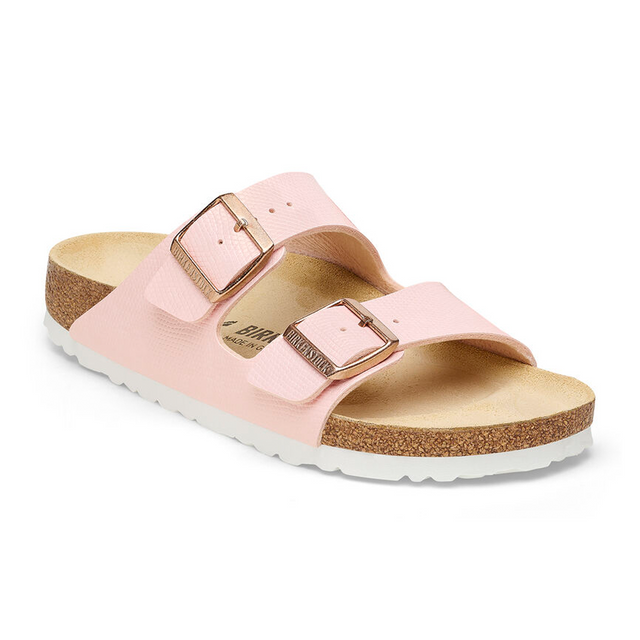 Birkenstock Arizona Slide Sandal (Women) - Embossed Lizard Light Rose Birko-Flor Sandals - Slide - The Heel Shoe Fitters