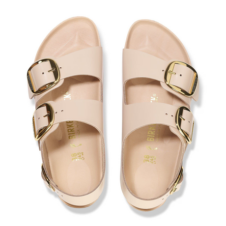 Birkenstock Milano Big Buckle Narrow Backstrap Sandal (Women) - High Shine New Beige Leather Sandal - Slide - The Heel Shoe Fitters