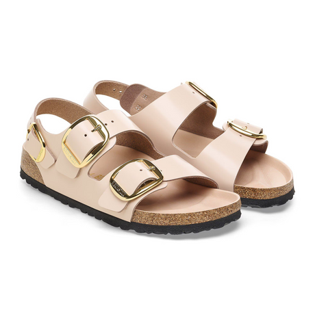 Birkenstock Milano Big Buckle Narrow Backstrap Sandal (Women) - High Shine New Beige Leather Sandal - Slide - The Heel Shoe Fitters