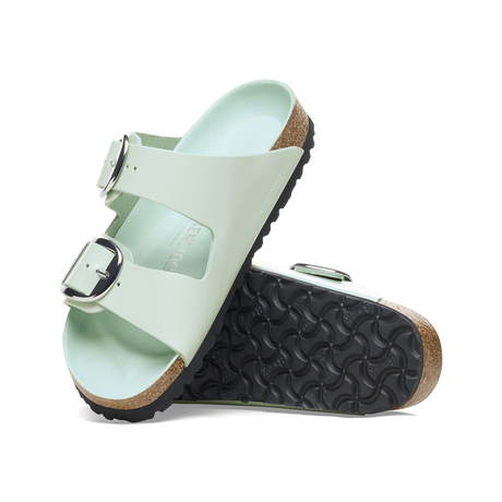 Birkenstock Arizona Big Buckle Slide Sandal (Women) - High Shine Surf Green Leather Sandals - Slide - The Heel Shoe Fitters