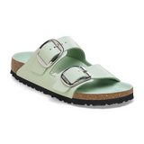 Birkenstock Arizona Big Buckle Slide Sandal (Women) - High Shine Surf Green Leather Sandals - Slide - The Heel Shoe Fitters