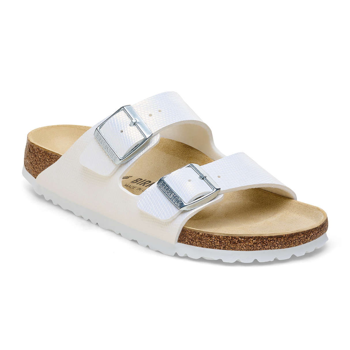 Birkenstock Arizona Slide Sandal (Women) - Embossed Lizard White Birko-Flor Sandals - Slide - The Heel Shoe Fitters