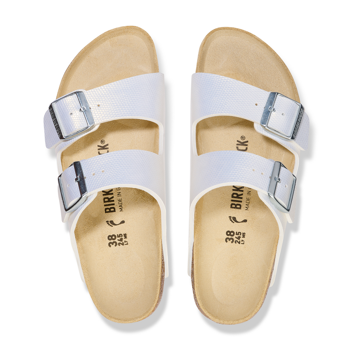 Birkenstock Arizona Slide Sandal (Women) - Embossed Lizard White Birko-Flor Sandals - Slide - The Heel Shoe Fitters