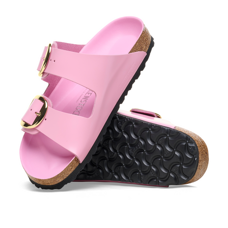 Birkenstock Arizona Big Buckle Slide Sandal (Women) - High Shine Fondant Pink Leather Sandals - Slide - The Heel Shoe Fitters