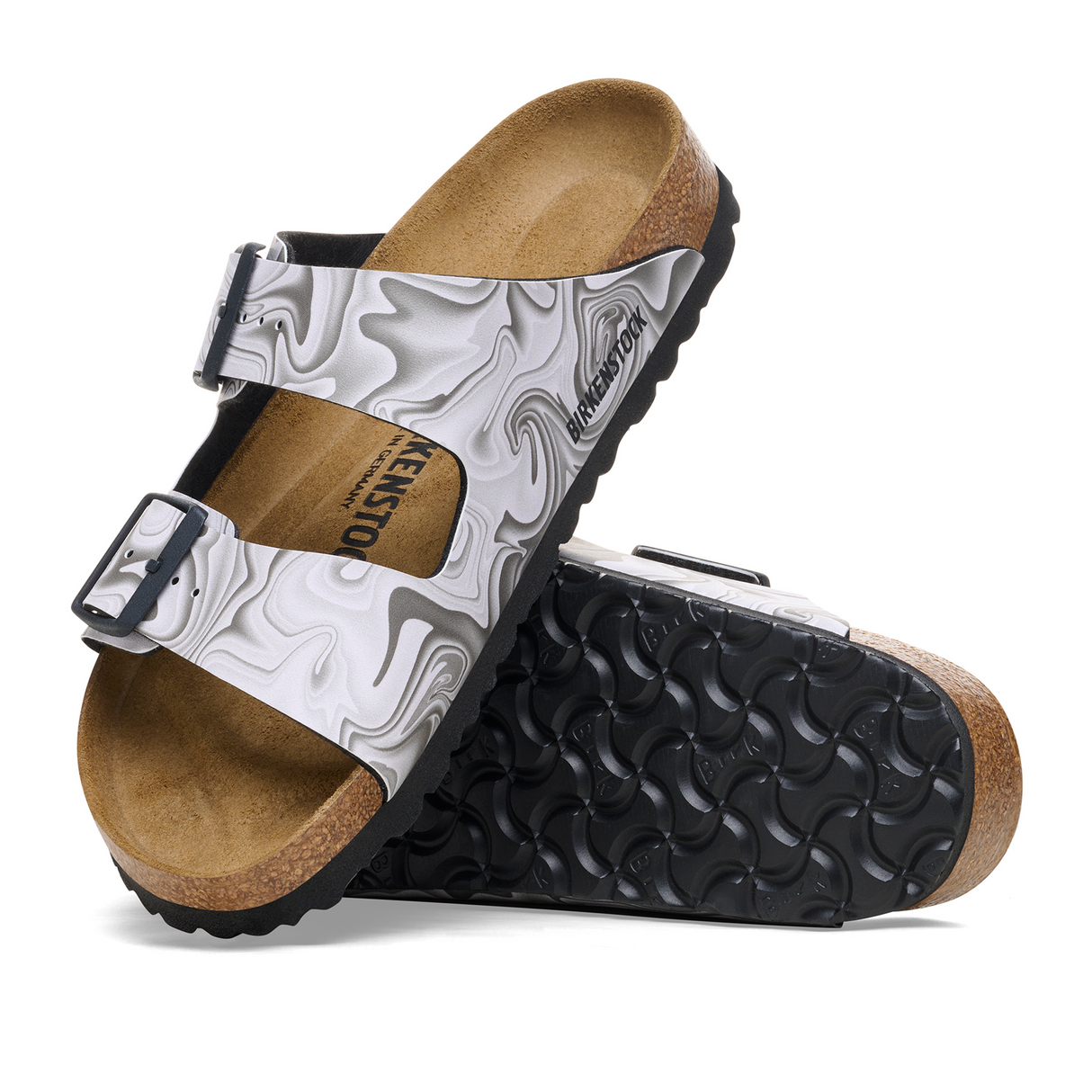 Birkenstock Arizona Narrow Slide Sandal (Women) - Marble Black Birko-Flor Sandals - Slide - The Heel Shoe Fitters