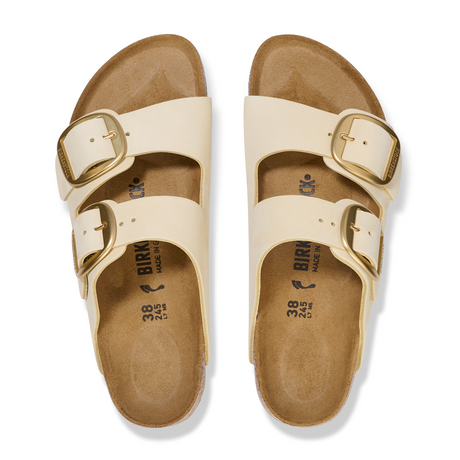 Birkenstock Arizona Big Buckle Slide Sandal (Women) - Ecru Nubuck Sandals - Slide - The Heel Shoe Fitters