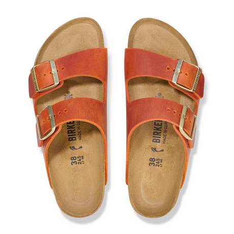 Birkenstock Arizona Narrow Slide Sandal (Women) - Burnt Orange Oiled Leather Sandals - Slide - The Heel Shoe Fitters