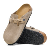 Birkenstock Boston Braid Narrow Clog (Women) - Taupe Suede Dress-Casual - Clogs & Mules - The Heel Shoe Fitters