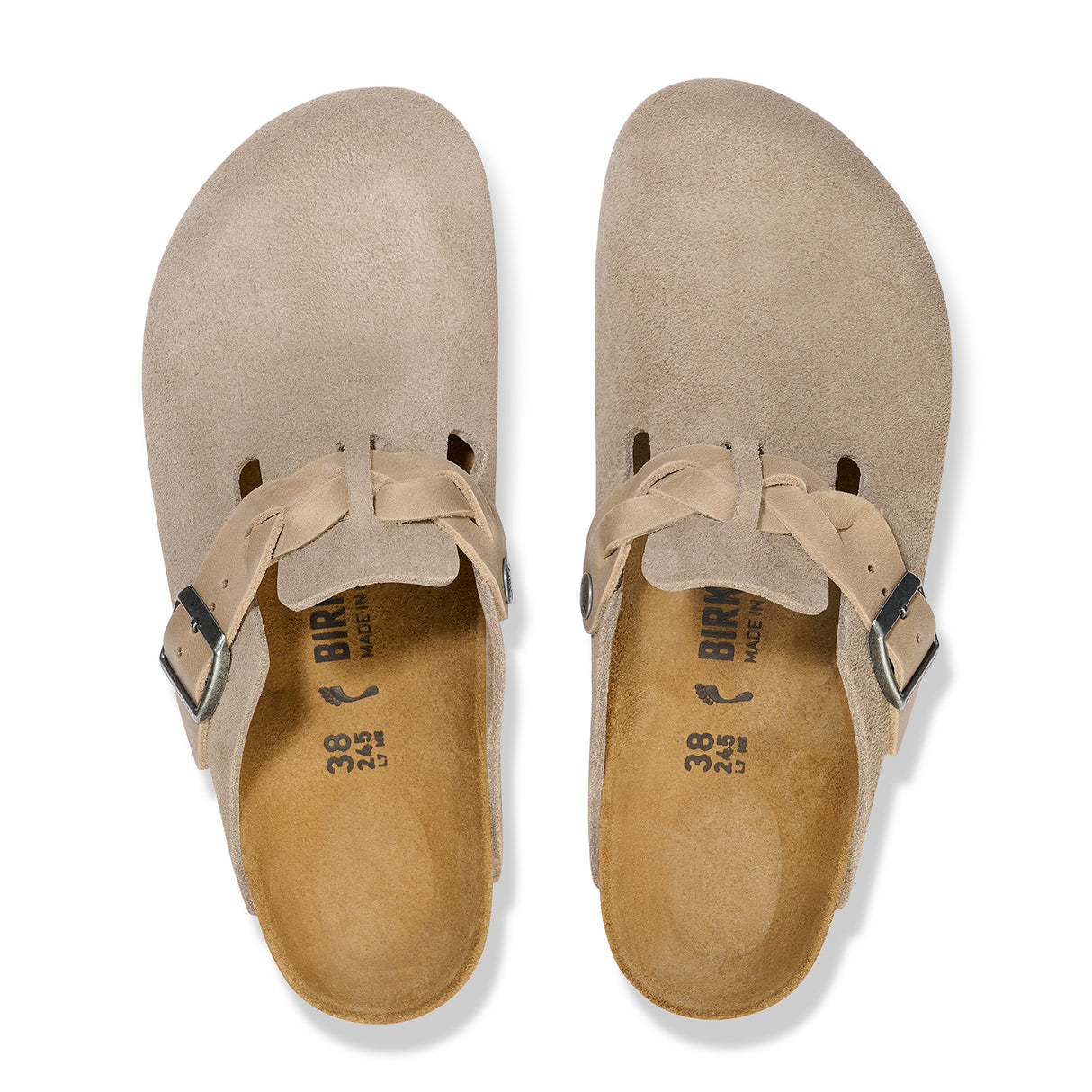 Birkenstock Boston Braid Narrow Clog (Women) - Taupe Suede Dress-Casual - Clogs & Mules - The Heel Shoe Fitters