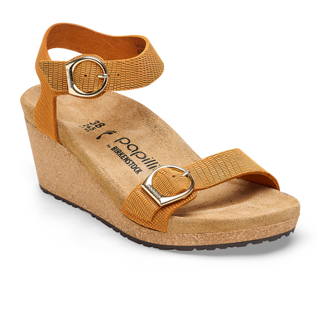 Birkenstock Soley (Women) - Embossed Burnt Orange Nubuck Sandals - Heel/Wedge - The Heel Shoe Fitters