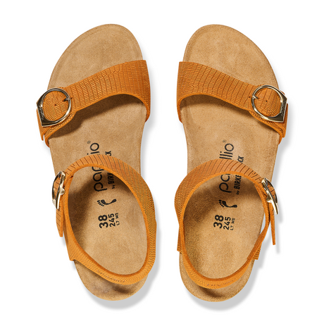 Birkenstock Soley (Women) - Embossed Burnt Orange Nubuck Sandals - Heel/Wedge - The Heel Shoe Fitters