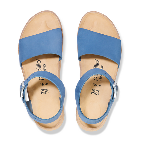 Birkenstock Glenda Narrow Wedge Sandal (Women) - Elemental Blue Nubuck Sandals - Heel/Wedge - The Heel Shoe Fitters