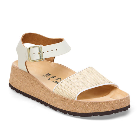 Birkenstock Glenda Wedge Sandal (Women) - Natural Leather/White Raffia Sandals - Heel/Wedge - The Heel Shoe Fitters