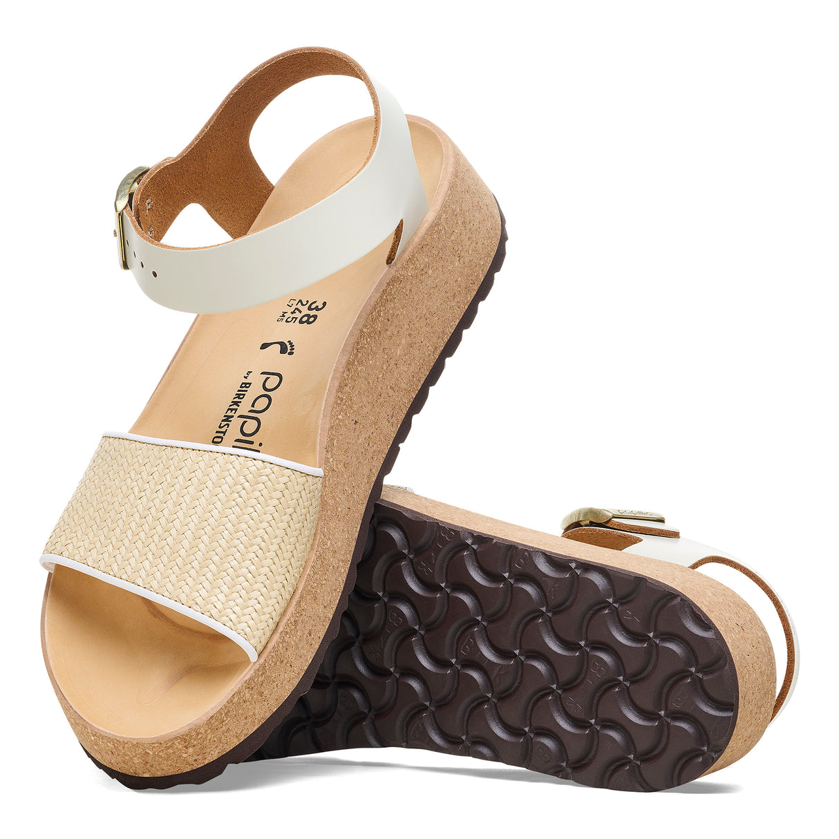 Birkenstock Glenda Wedge Sandal (Women) - Natural Leather/White Raffia Sandals - Heel/Wedge - The Heel Shoe Fitters