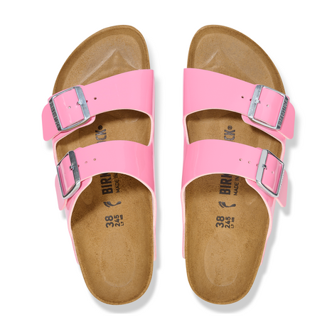 Birkenstock Arizona Narrow Sandal (Women) - Patent Candy Pink Birko-Flor Sandals - Slide - The Heel Shoe Fitters