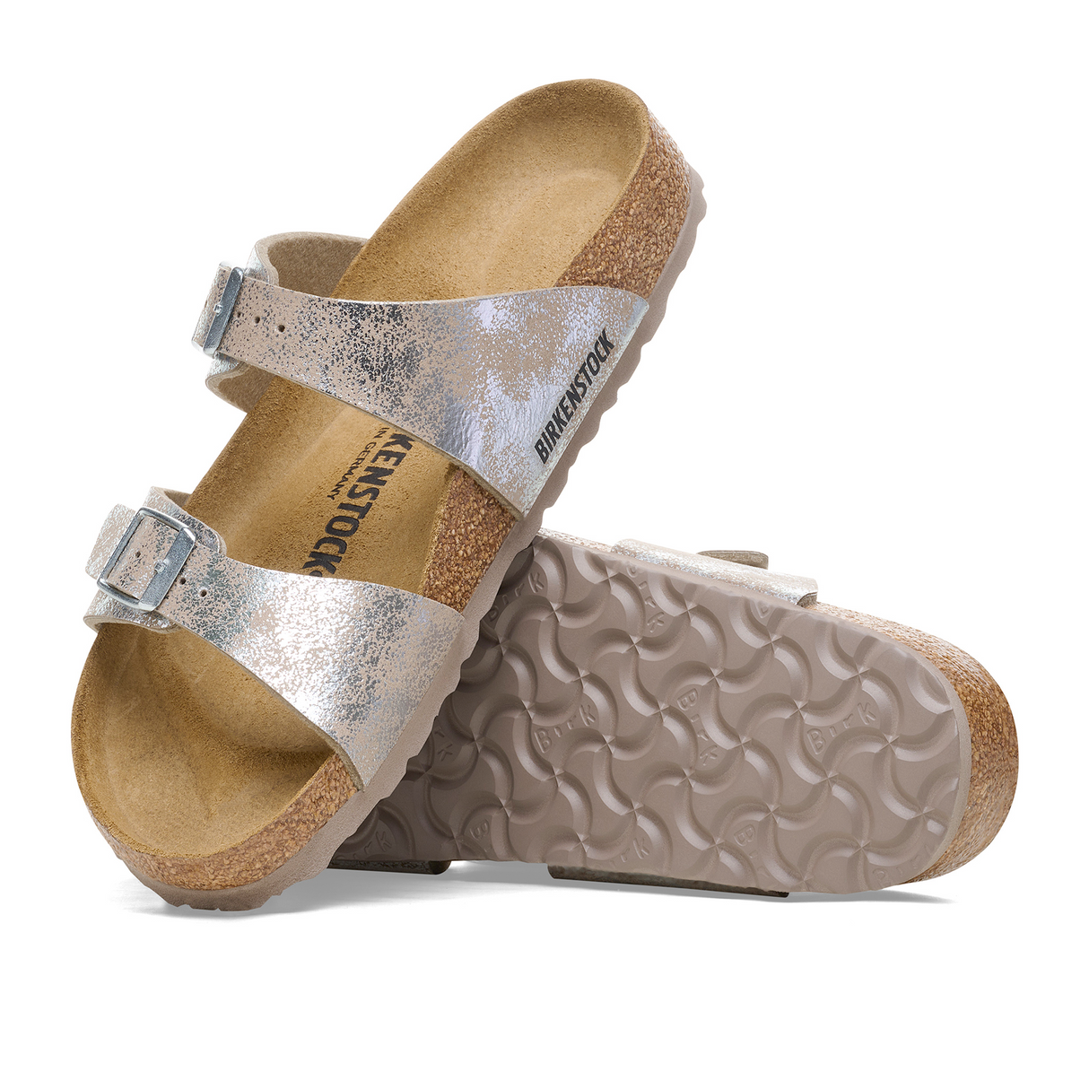 Birkenstock Sydney Slide Sandal (Women) - Washed Taupe/Silver Birki Sandals - Slide - The Heel Shoe Fitters