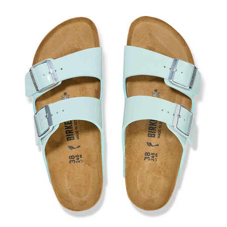 Birkenstock Arizona Narrow Sandal (Women) - Patent Surf Green Birko-Flor Sandals - Slide - The Heel Shoe Fitters