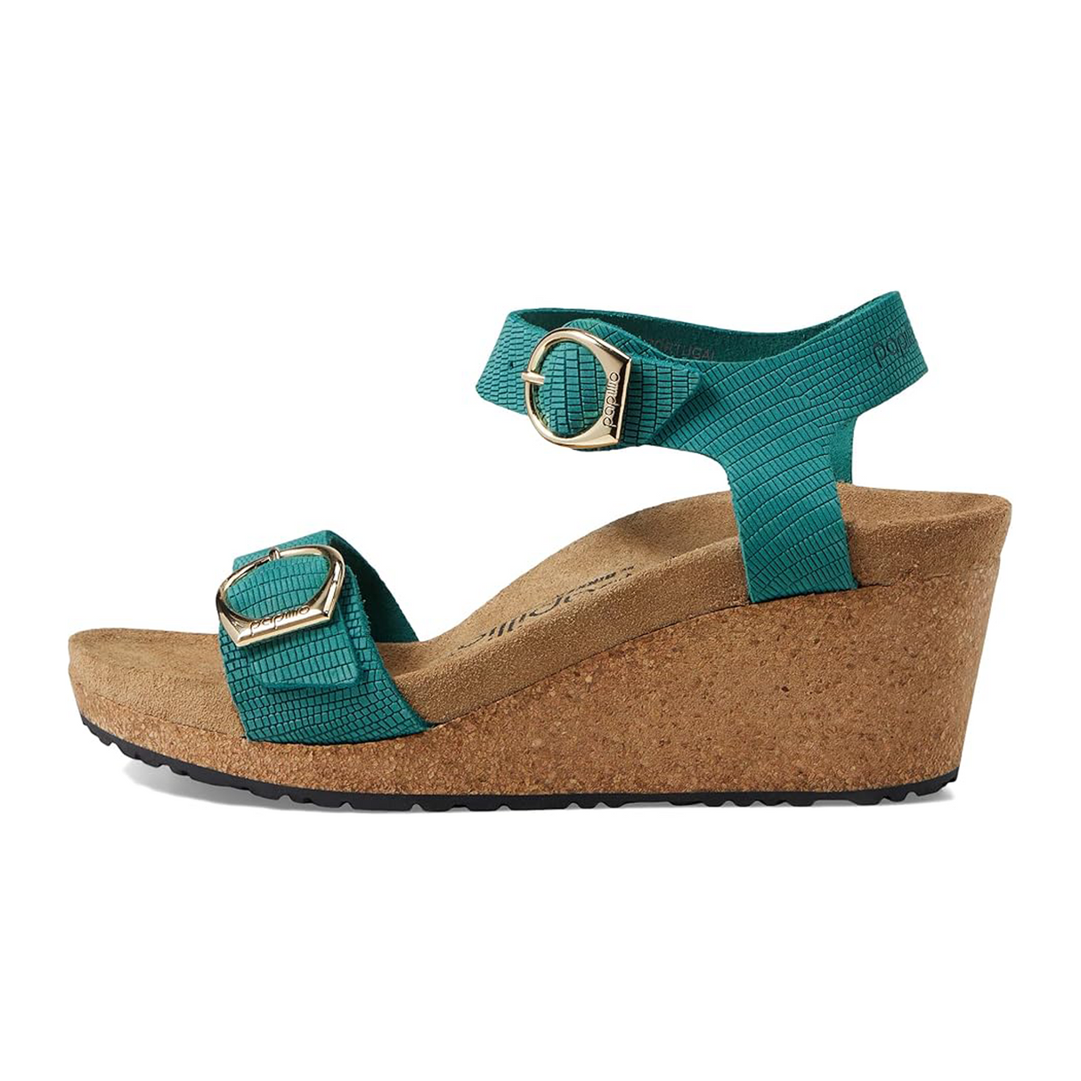 Birkenstock Soley Wedge Sandal (Women) - Embossed Biscay Bay Nubuck Sandals - Heel/Wedge - The Heel Shoe Fitters